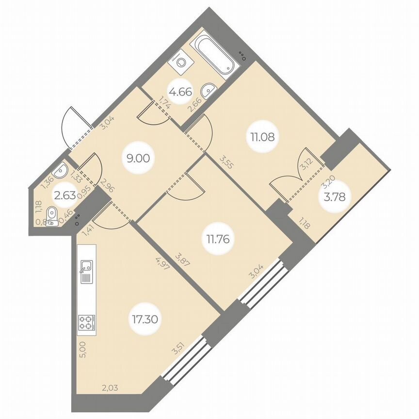 2-к. квартира, 58 м², 13/20 эт.