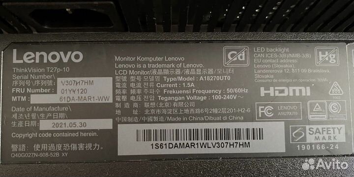Монитор 27 Lenovo ThinkVision T27p-10
