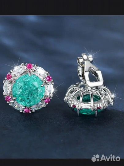 Серьги клипсы с муссанитом и аквамарином