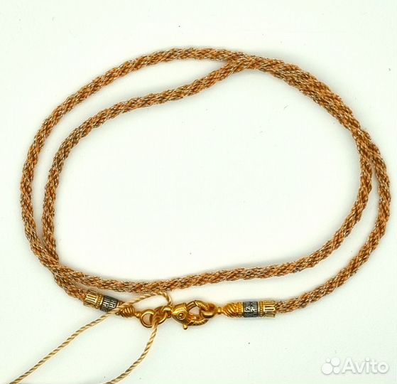 Шнурок золотистый 2 мм с замком серебро с позолото