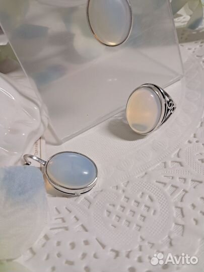 Комплект серьги и кольцо 19 лунный серебрение