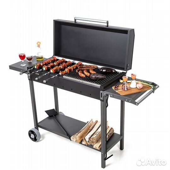 Мангал с крышкой барбекю и полкой на колесах