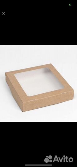 Коробка крафт 20х20х4 см с окном крафт