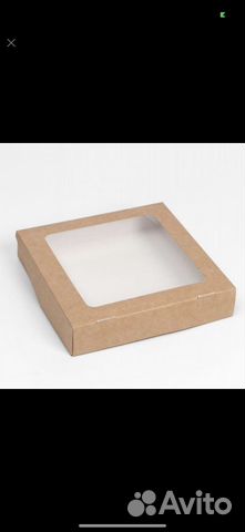 Коробка крафт 20х20х4 см с окном крафт