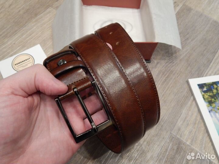Ремень мужской коричневый кожаный классический