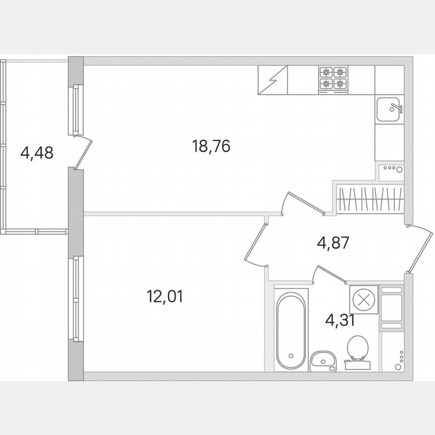 1-к. квартира, 41,3 м², 3/8 эт.
