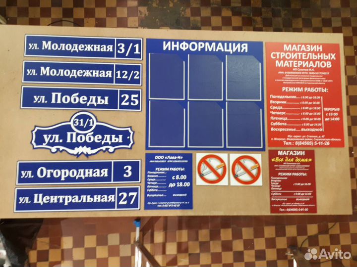 Адресные таблички, Режим работы, Указатели, Стенды