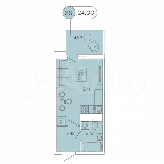 Квартира-студия, 24 м², 7/12 эт.