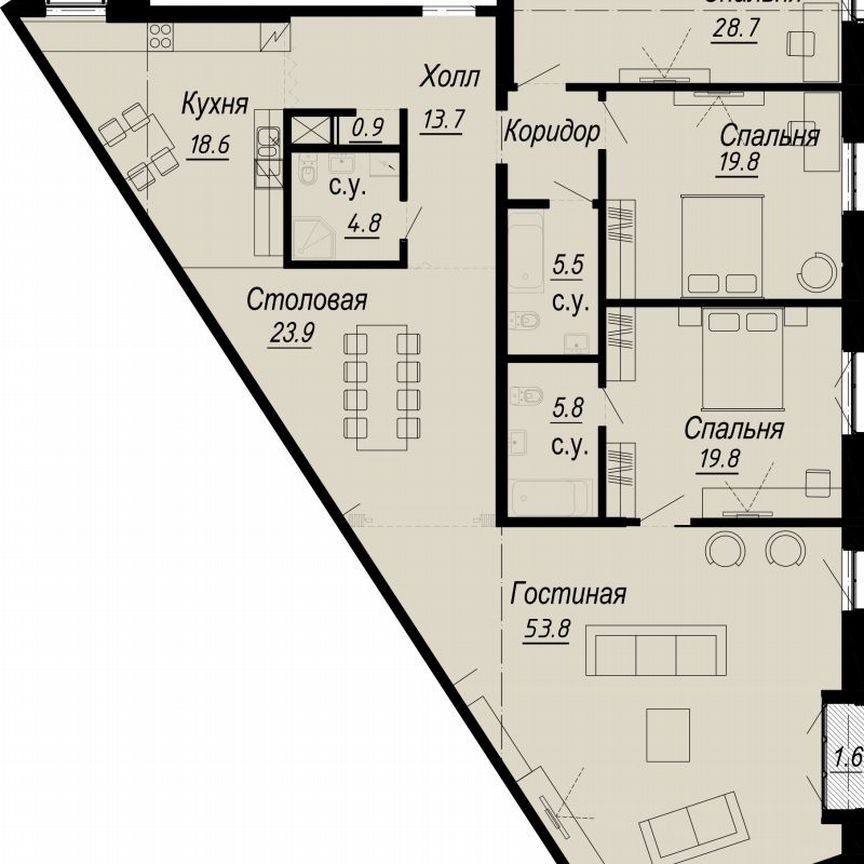 3-к. квартира, 205 м², 6/8 эт.