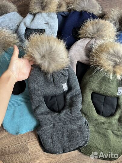 Шапка шлем зимняя с натуральным мехом