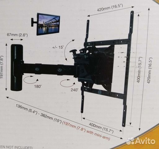 Поворотно наклонный кронштейн для тв до 140см