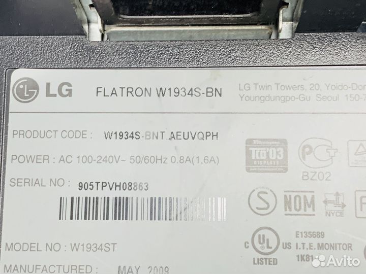 Монитор 19 LG Flatron W1934S