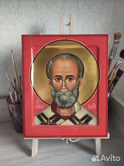Рукописная Икона Николай Чудотворец