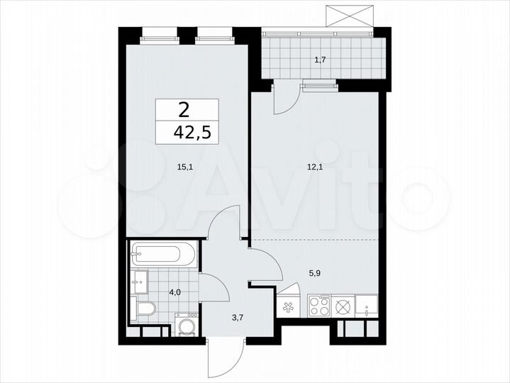 2-к. квартира, 42,5 м², 13/14 эт.