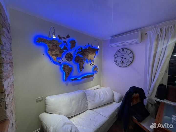 Карта мира на стену с подсветкой