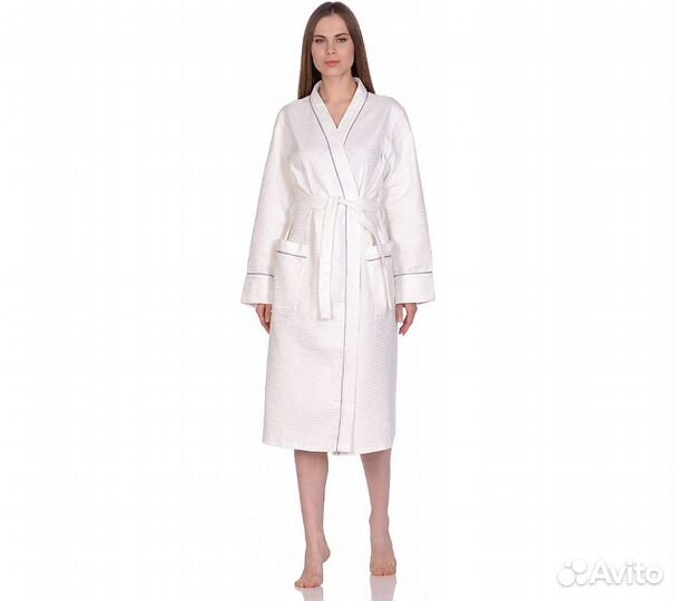 Халат вафельный Home One с кантом отбеленный 44