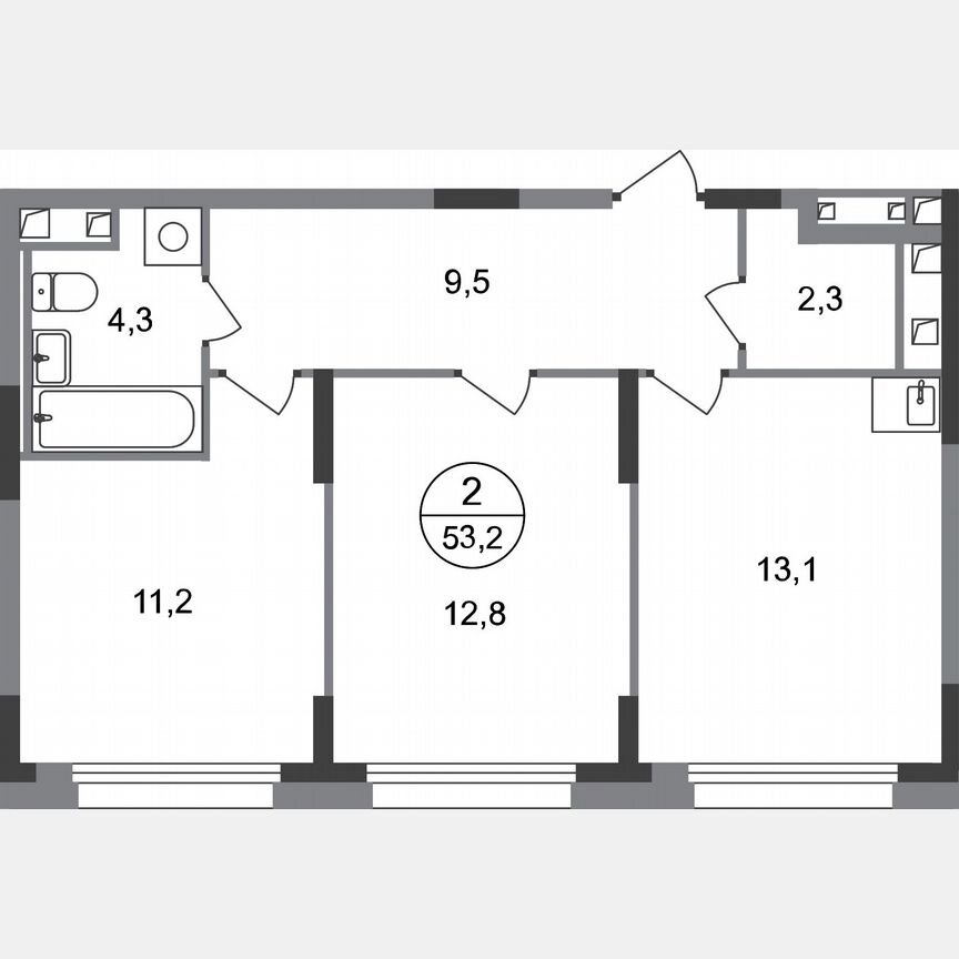 2-к. квартира, 53,2 м², 3/17 эт.