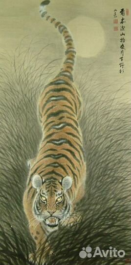 Японский старинный живописный свиток Тигр