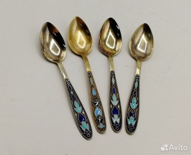 Ложка кофейная эмаль серебро 875 Звезда лю1