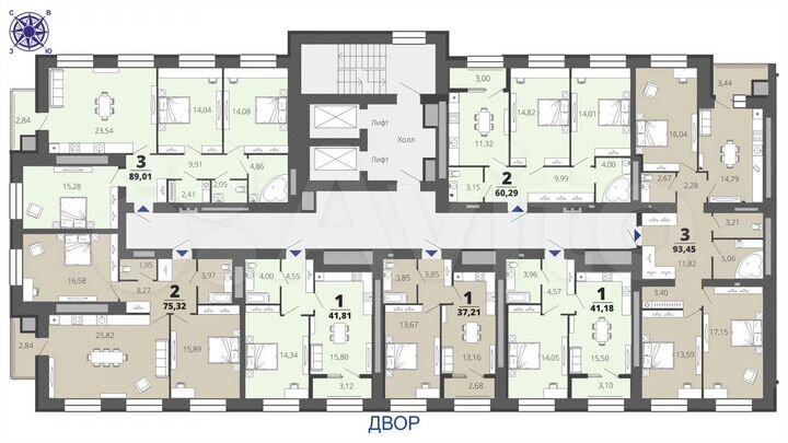 3-к. квартира, 89 м², 16/16 эт.