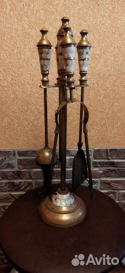 Каминный набор, латунь, перламутр