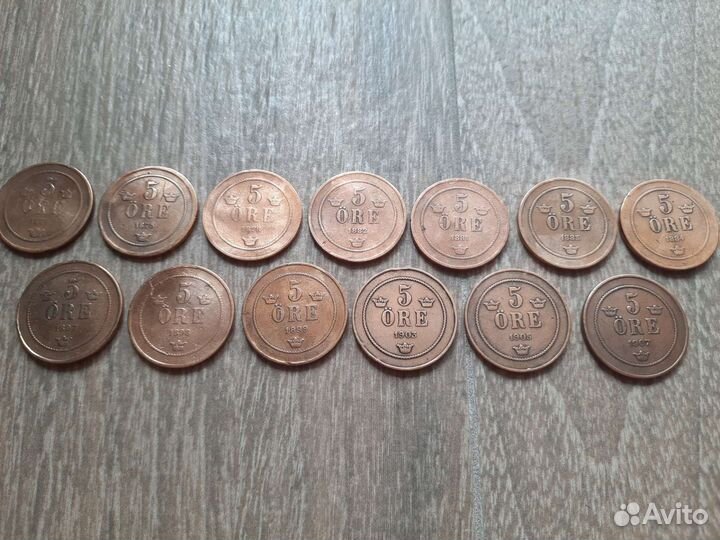 Швеция 2,5 и 25 эре 1874-1981 г.в., бронза,серебро