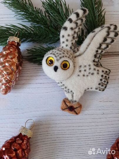 Брошь из шерсти. Валяние.Сова. Гарри Поттер