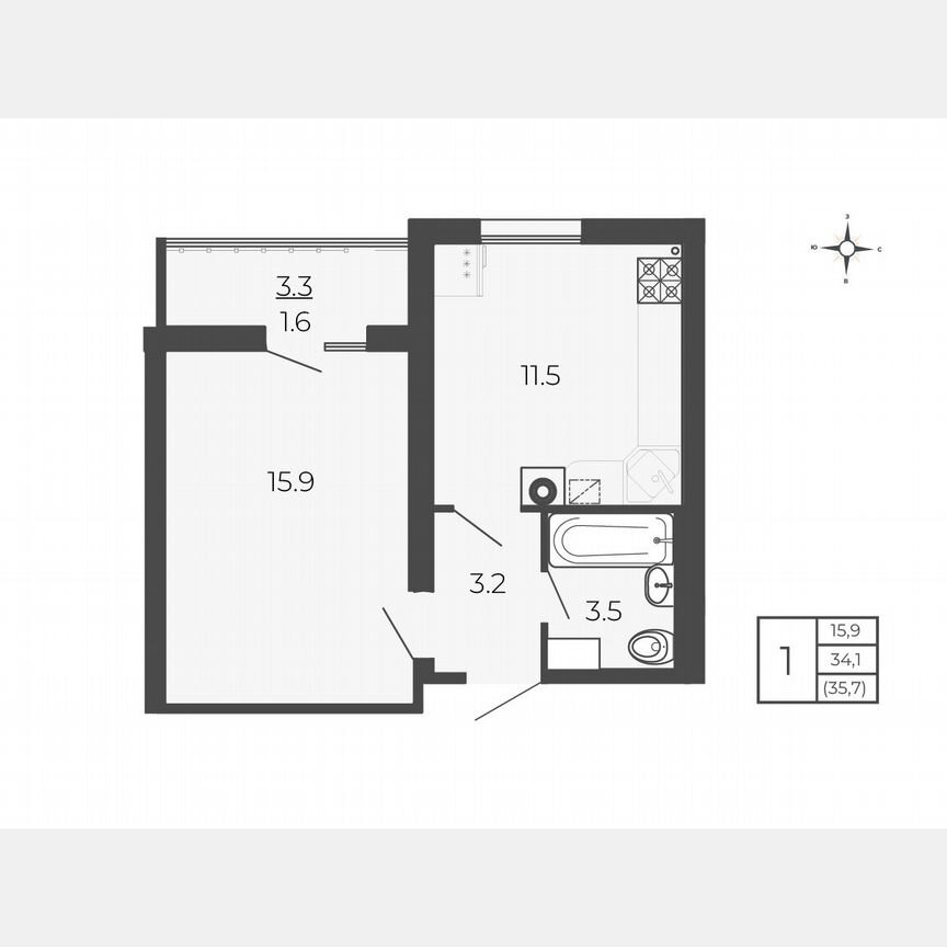 1-к. квартира, 35,7 м², 3/5 эт.