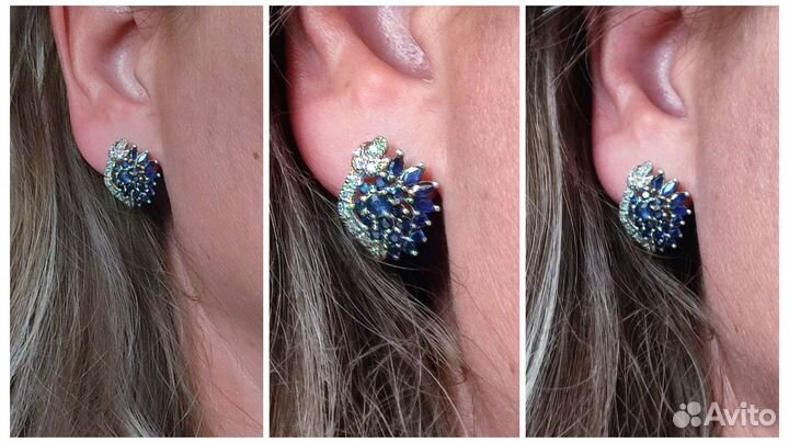Серьги сапфиры Шри-Ланка, 2,18ct, 7,43гр 925