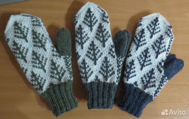 Варежки с ёлками. (ручная работа)