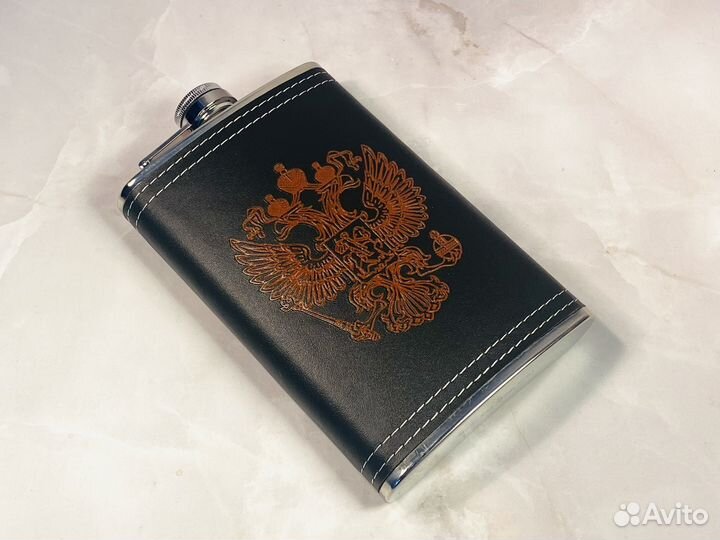 Фляжка из нержавейки новая подарочная экокожа