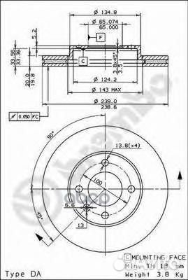 Диск тормозной передний 09.4765.14 (239х20) 4 о