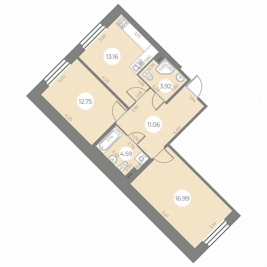 2-к. квартира, 62 м², 2/20 эт.