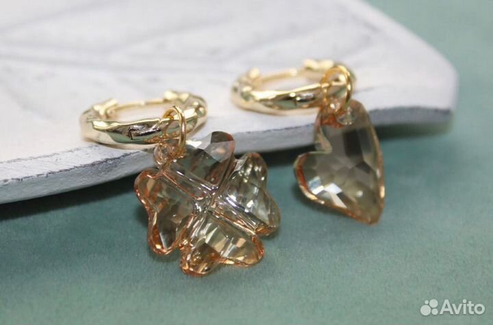 Ассиметричные серьги подвески Swarovski