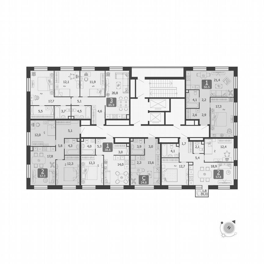 3-к. квартира, 85,9 м², 18/19 эт.