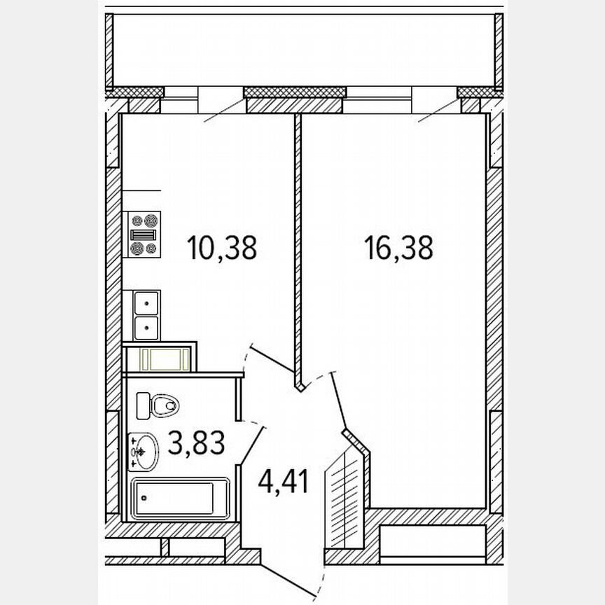 1-к. квартира, 38,4 м², 8/9 эт.