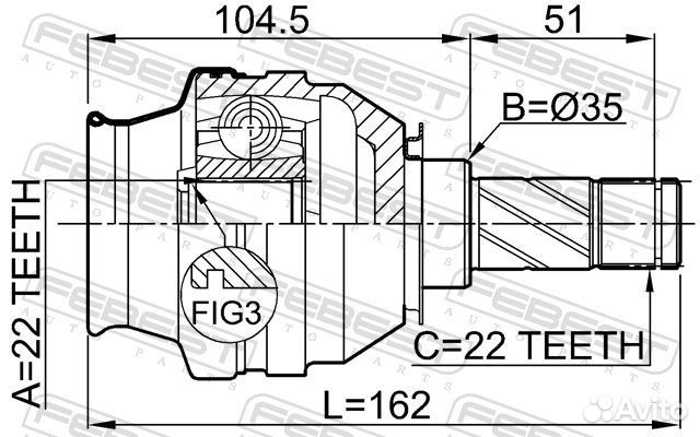 Шрус внутренний перед лев 1811ZAF Febest