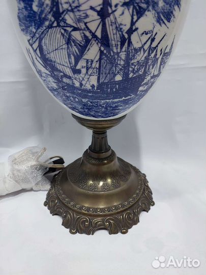 Антикварная настольная лампа Делфт 61см, фаянс