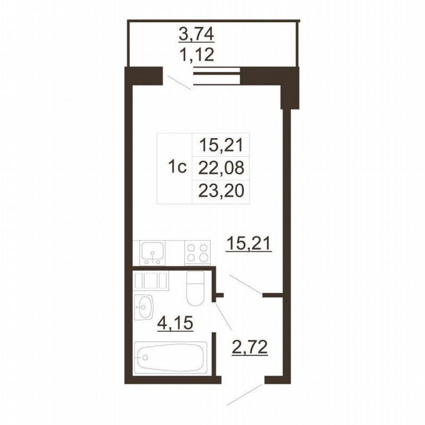 Квартира-студия, 23,2 м², 2/6 эт.