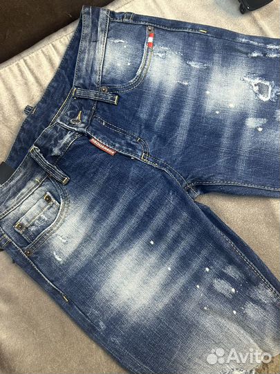 Джинсы Dsquared2 синие с потертостями s-m