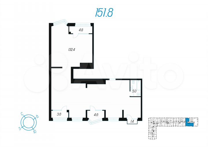 1-к. квартира, 151,8 м², 14/24 эт.