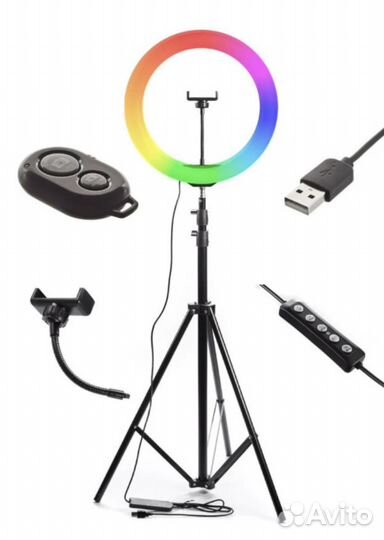 Кольцевая лампа RGB 33 см с пультом и штативом