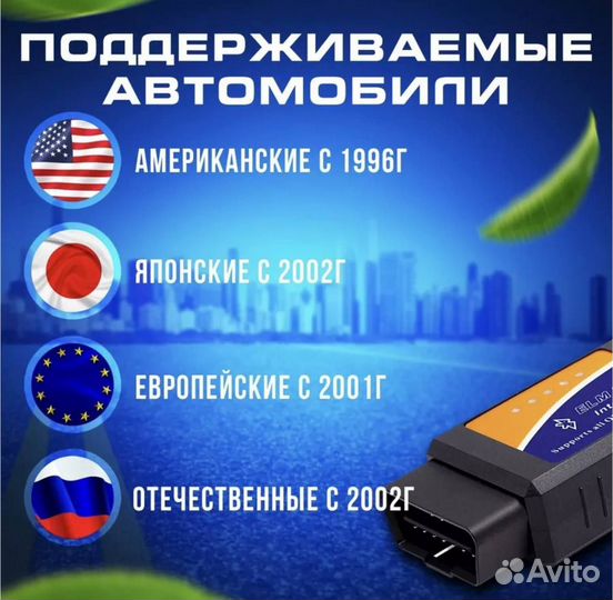 Автосканер диагностический ELM327 OBD2 авто оптом