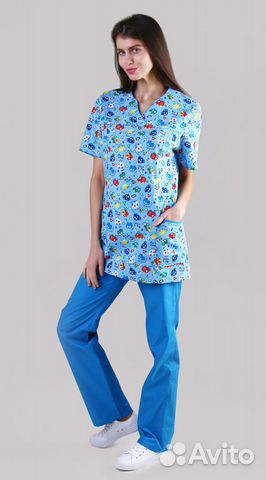 Костюм Медицинский Женский Синий Принт