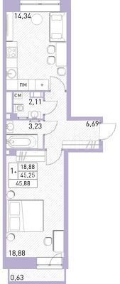 2-к. квартира, 45,9 м², 17/17 эт.