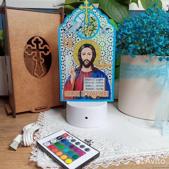 Икона Христа светильник ночник в подарочной упаков