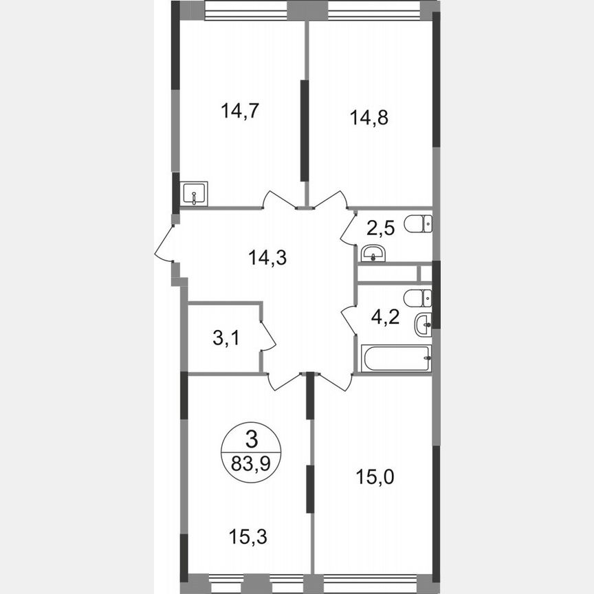 3-к. квартира, 83,9 м², 8/17 эт.