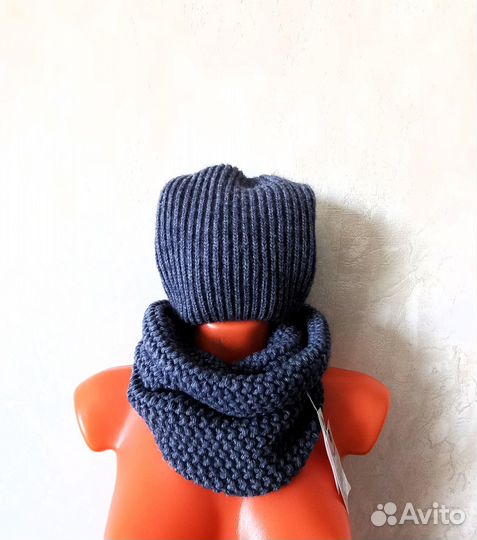 Шапка бини и шарф-снуд. Комплект новый. Шерсть