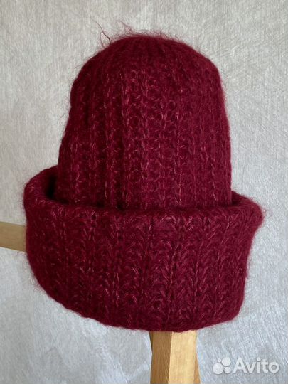 Женская шапка токори мохеровая бордовая