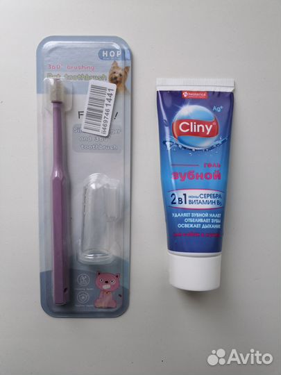 Зубная щетка набор и паста cliny для животных